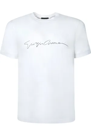 Giorgio Armani Top, Herre, Hvid, M, Minimalist Sort Logo T-shirt