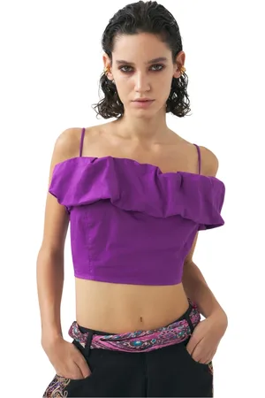 Antik Batik Top, Dame, Lilla, S, Uld, Off-shoulder cropped top Pop