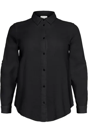 Kaffe Bluser & Skjorter, Dame, Sort, XL, Uld, Sort Dyb Skjortebluse Stilfuld