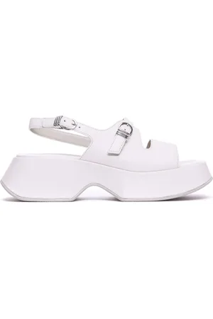 vic matiè Sko, Dame, Hvid, 38 EU, Læder, Hvide Læder Platform Sandaler med Spænde
