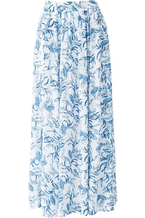 Melissa Odabash Nederdel, Dame, Blå, L, Uld, Blåt Blad Maxi Nederdel med Slids