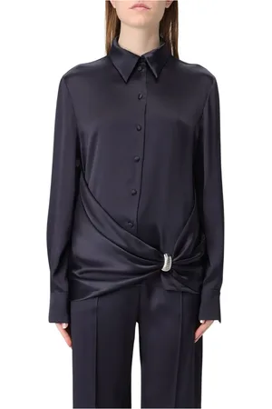 Alberta Ferretti Bluser & Skjorter, Dame, Blå, S, Satin, Satin Skjorte i Klassisk Stil