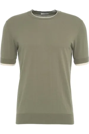 Paolo Pecora Strik, Herre, Grøn, L, Uld, Grøn Crew Neck T-shirt Stilfuld