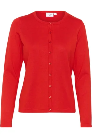 Saint Tropez Strik, Dame, Rød, XS, Flame Scarlet Cardigan med rund hals