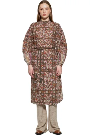 Antik Batik Kjole, Dame, Brun, XS, Bomuld, Blomstret kjole