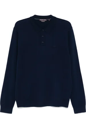 Michael Kors Top, Herre, Blå, M, Uld, Langærmet Merino Polo Shirt