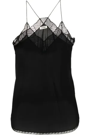 Zadig & Voltaire Top, Dame, Sort, S, Uld, Sort Blondekant Camisole Top