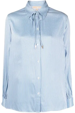 Michael Kors Bluser & Skjorter, Dame, Blå, L, Satin, Blouse i satin med pinstriber