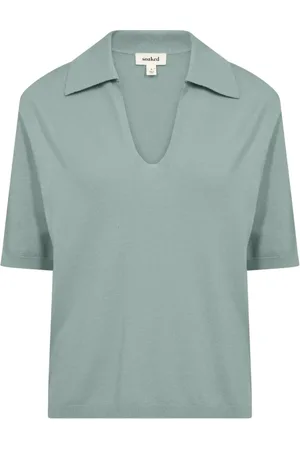 Soaked in Luxury Strik, Dame, Blå, L, Uld, Blå Polo Pullover Strik