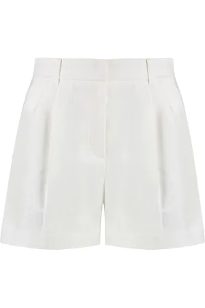 Michael Kors Shorts, Dame, Hvid, M, Linned, Linen-Blend Shorts med Plissering