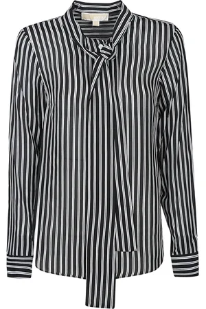 Michael Kors Bluser & Skjorter, Dame, Sort, L, Blouse med sort striber og sløjfe