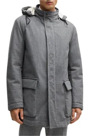 HUGO BOSS Jakke, Herre, Grå, XL, Uld, Hættejakke