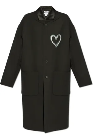 Moschino Frakke, Dame, Sort, XS, Uld, Frakke med hjerteformet print