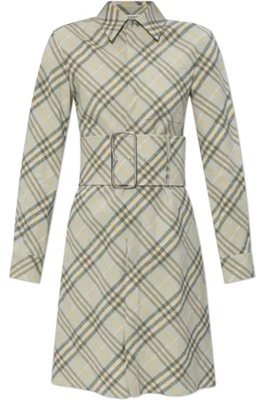 Burberry Kjole, Dame, Grøn, 3XS, Linned, Linnedkjole med bredt bælte