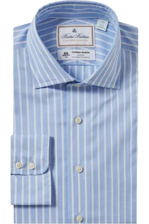 Brooks Brothers Skjorte, Herre, Blå, S, Bomuld, Lyseblå Slim Fit Skjorte i Bomuld og Hør med Engelsk Spredt Krave