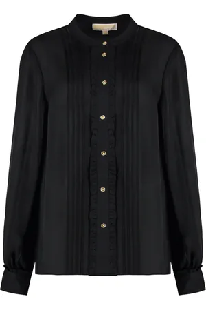 Michael Kors Bluser & Skjorter, Dame, Sort, L, Blouse i silkeblanding med dekorative flæser