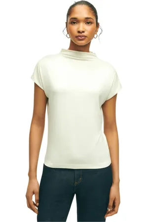 Brooks Brothers Top, Dame, , XL, Rayon, Cremefarvet Stretch Rayon Jersey Skjorte