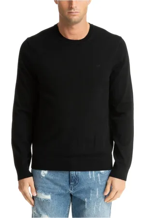 Michael Kors Strik, Herre, Sort, XL, Uld, Enkel sweater med logo-broderi