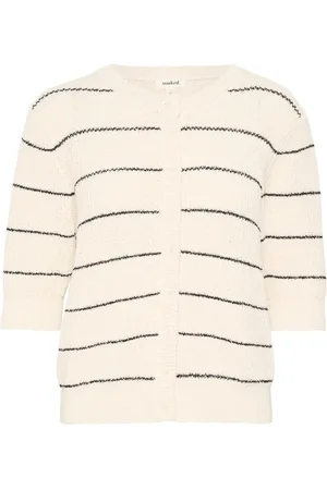 Soaked in Luxury Strik, Dame, Hvid, 2XL, Uld, Hvid Sort Række Cardigan Sweater