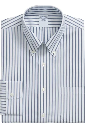 Brooks Brothers Skjorte, Herre, Blå, S, Bomuld, Stribet Slim Fit Bomulds Skjorte med Button-Down Krave