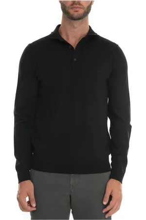HUGO BOSS Top, Herre, Sort, 3XL, Uld, Klassisk langærmet poloshirt