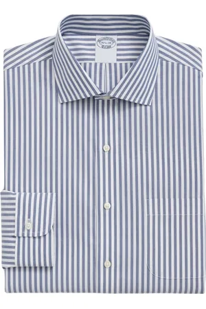 Brooks Brothers Skjorte, Herre, Blå, 3XL, Bomuld, Blå Stribet Regular Fit Non-Iron Stretch Bomulds Skjorte med Engelsk Spread Collar
