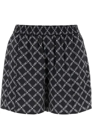 Michael Kors Shorts, Dame, Sort, L, Satin, Empire Logo Print Satin Shorts
