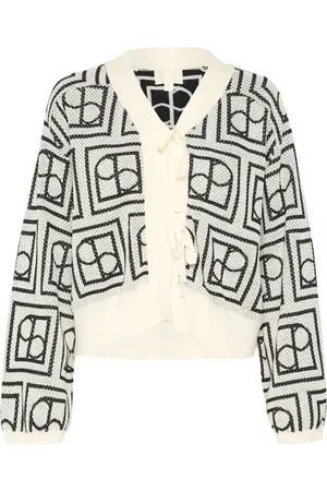 Soaked in Luxury Strik, Dame, Hvid, S, Uld, Monogram Cardigan Hvid Sort Strik