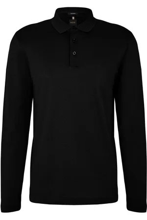 HUGO BOSS Top, Herre, Sort, 2XL, Uld, Langærmet uldpolo med logo