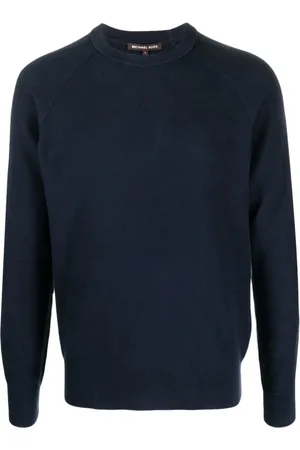 Michael Kors Strik, Herre, Blå, L, Bomuld, Blå bomuldsrundhalset sweater