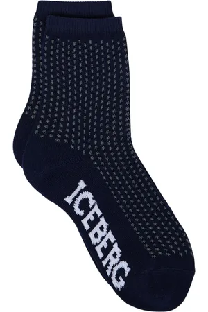 Iceberg Undertøj, Dame, Blå, S, Uld, Blå perforerede sokker med kontrast jacquard logo
