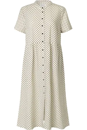 Lollys Laundry Kjole, Dame, , M, Bomuld, Elegant Midi Kjole med Korte Ærmer