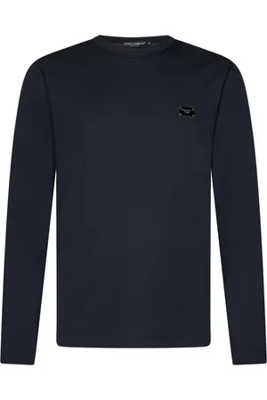 Dolce & Gabbana Top, Herre, Blå, M, Bomuld, Blå Ribbet Crewneck Langærmet Skjorte