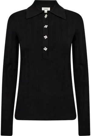 Soaked in Luxury Strik, Dame, Sort, XL, Uld, Elegant Sort Polo Pullover Sweater
