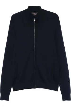 Michael Kors Strik, Herre, Blå, XL, Bomuld, Blå afslappet cardigan med lynlås