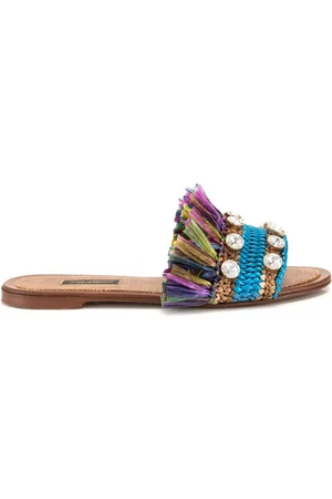 Dolce & Gabbana Sko, Dame, Flerfarvet, 36 EU, Multifarvede Lamme Sandaler med Dekorativ Sten