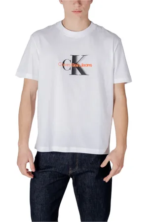 Calvin Klein Top, Herre, Hvid, S, Bomuld, Hvidt Trykt Rund Hals T-Shirt