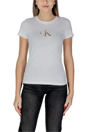 Calvin Klein Top, Dame, Hvid, XS, Bomuld, Logo Print Rund Hals T-Shirt