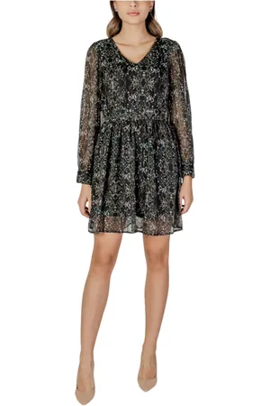 ONLY Kjole, Dame, Sort, XS, Polyester, Elegant V-Neck Langærmet Kjole