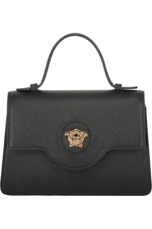 VERSACE Taske, Dame, Sort, ONE SIZE, Læder, Mini Lædertaske med Push-Lock Lukning