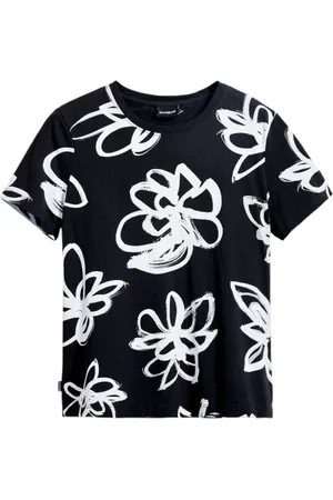 Desigual Top, Dame, Sort, S, Bomuld, Blomsterprint Casual T-shirt