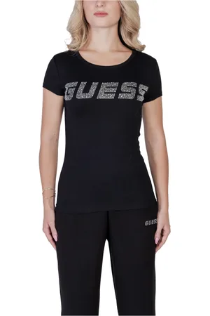 Guess Top, Dame, Sort, XS, Bomuld, Sort Trykt Rund Hals T-Shirt Kvinder
