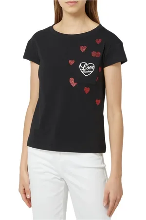 Moschino Top, Dame, Sort, XL, Bomuld, Logo Kortærmet Bomuld T-shirt