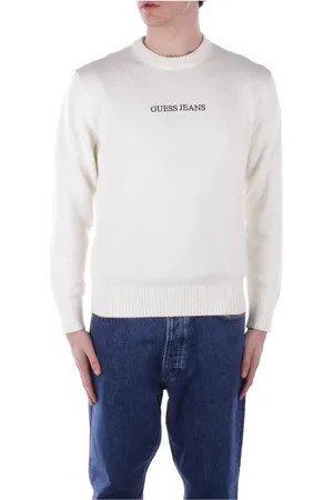 Guess Strik, Herre, Hvid, L, Bomuld, Logo Front Sweater Regular Fit Cotton