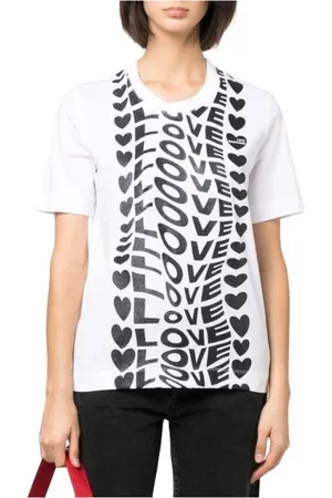 Moschino Top, Dame, Hvid, 2XS, Bomuld, Logo Bomuld T-shirt Korte Ærmer