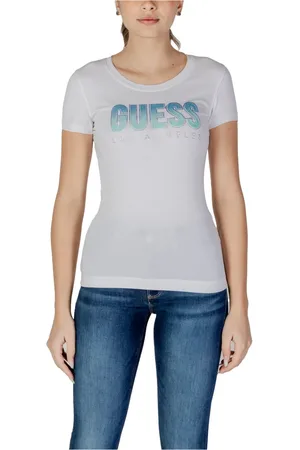 Guess Top, Dame, Hvid, XS, Bomuld, Trykt Rhinestone T-shirt med rund hals