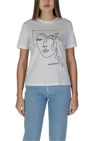VILA Top, Dame, Hvid, M, Bomuld, Abstrakt ansigtsprint tee