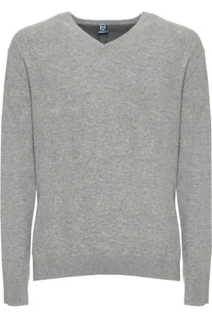 Sergio Tacchini Strik, Herre, Grå, M, Uld, Uld V-hals sweater med synligt logo