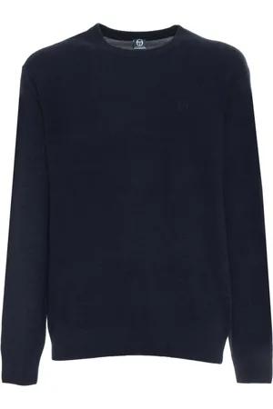 Sergio Tacchini Strik, Herre, Blå, L, Uld, Uld Rund Hals Sweater med Synligt Logo