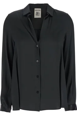 SEMICOUTURE Bluser & Skjorter, Dame, Sort, L, Sort Silkeblandet Klassisk Krave Skjorte